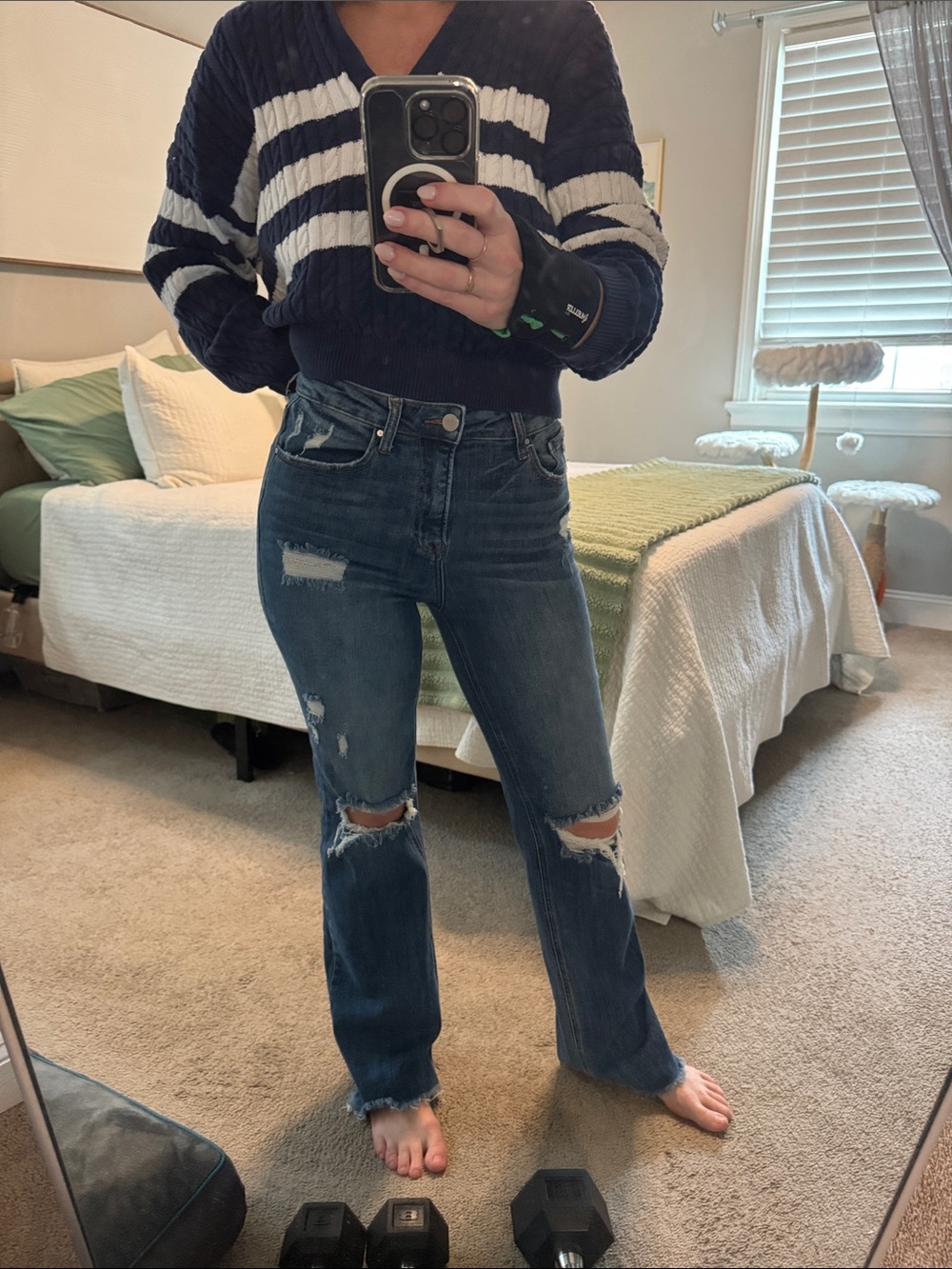 NWOT Risen High-Rise Straight-Leg/light flare Ripped Jeans